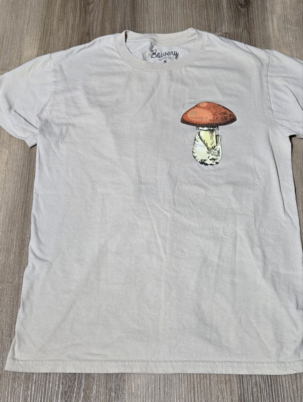 Light Gray Women's Short Sleeve Tee with Orange Mushroom Graphic